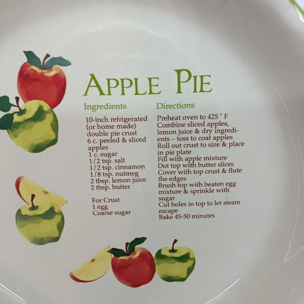Vtg Apple Pie Recipe Deep Dish Pie Plate dei Cooking Dish 10